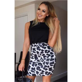 Ärmelloses Damen Bi-Color Minikleid Animalprint Schwarz-Weiß